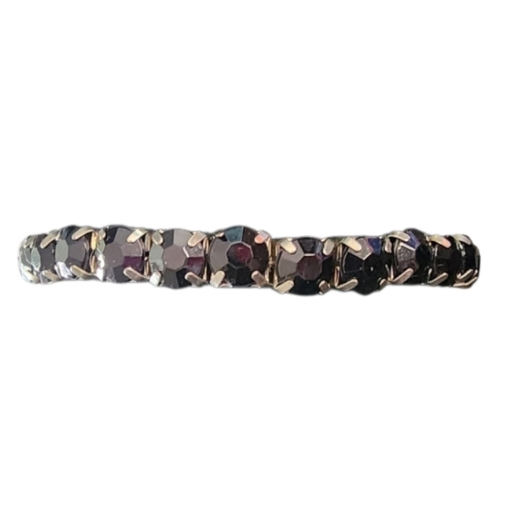 Black Rhinestone Silvertone Stretch Bracelet